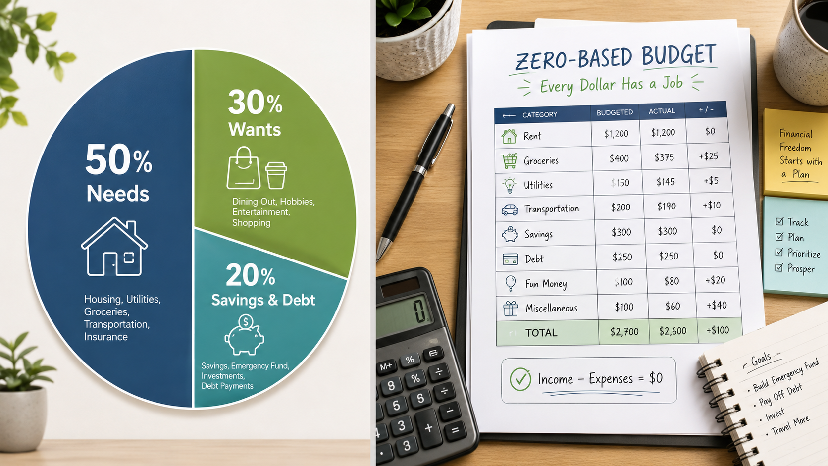 50/30/20 budget vs zero based budgeting comparison