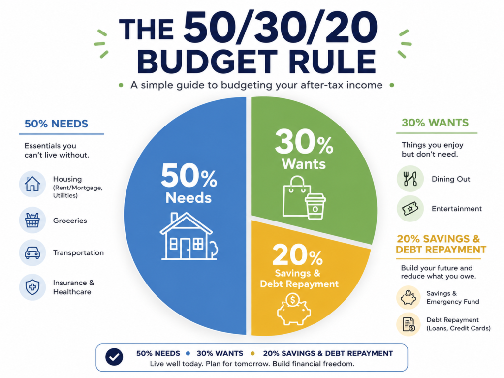 50/30/20 budget rule breakdown