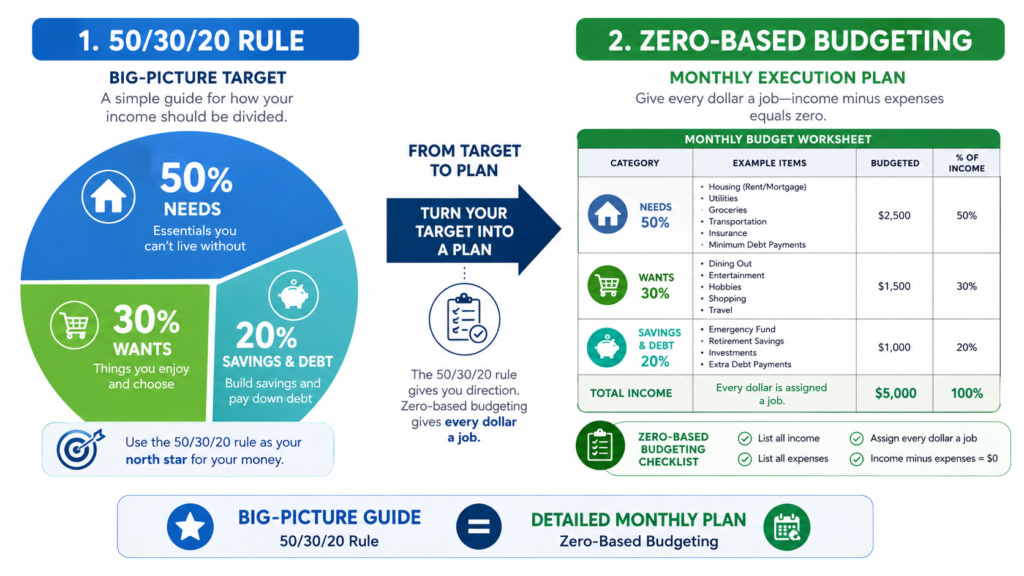 combine 50/30/20 rule with zero-based budgeting